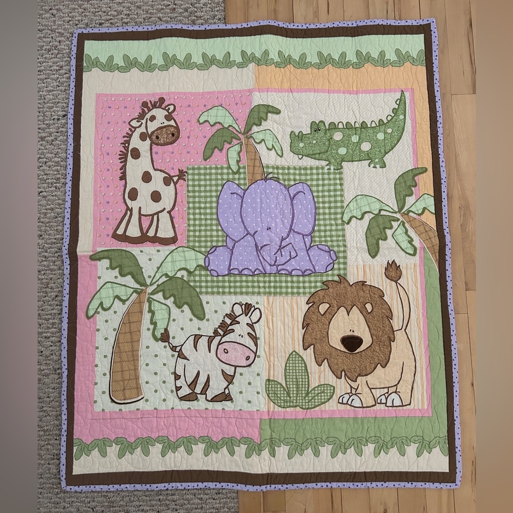Hand Crafted: NWOT Safari Animal Baby Quilt